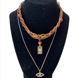 A beautiful Third Eye Leather Choker and Necklace Set
